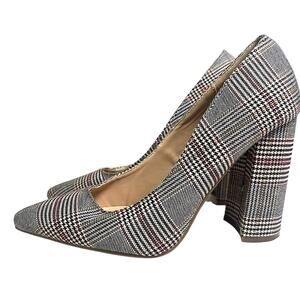 JUSTFAB Holly Block Heel Pumps Womens 7.5 Houndstooth Shoes Acedemia